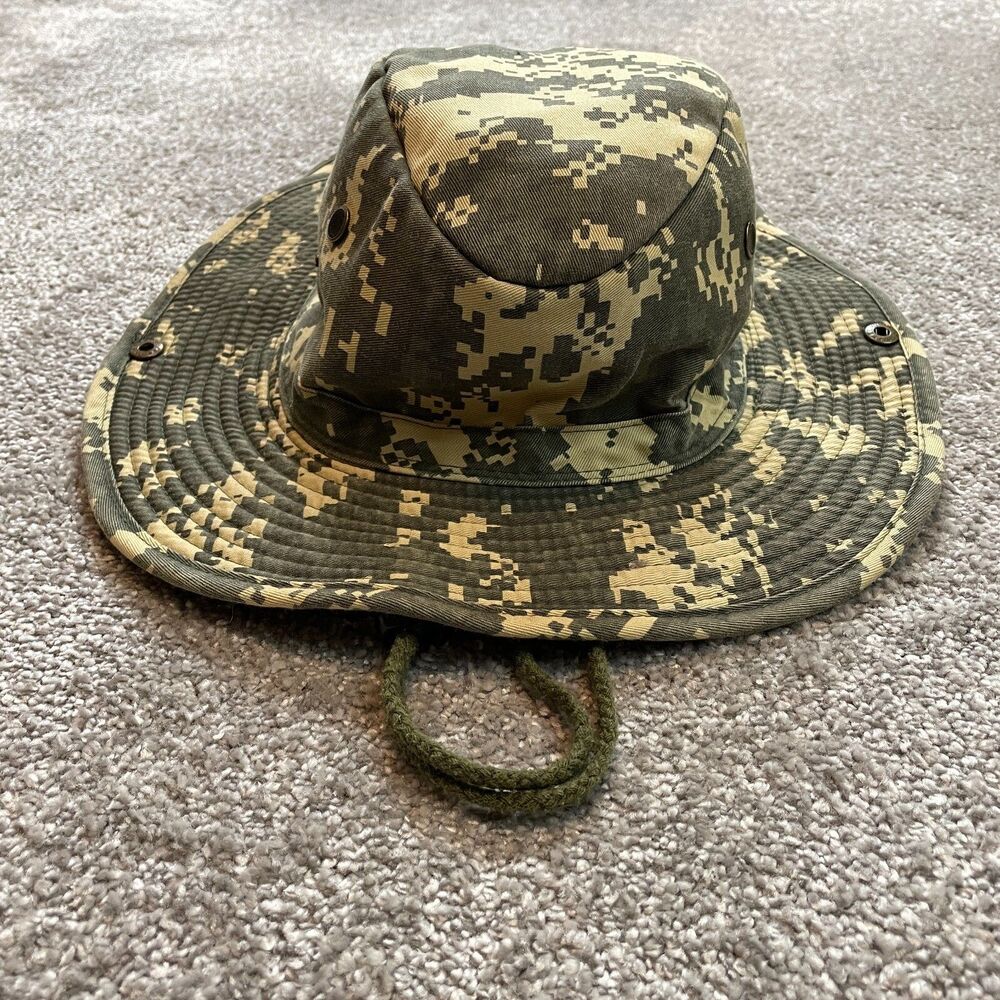 Unbranded Boonie Hat Adult Medium Gren Camo Snap Button Side Rope String Sun Cap